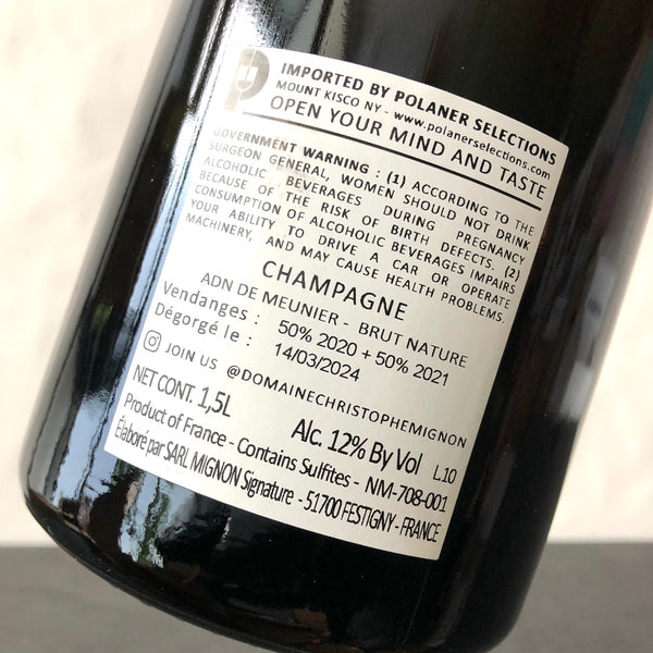 NV Christophe Mignon ADN de Meunier Brut Nature (2020/2021) 1.5L Magnum, Champagne, France