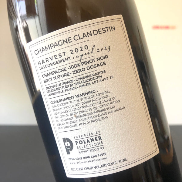 NV Clandestin Austral Blanc De Noir Brut Nature, Champagne, France (2020)