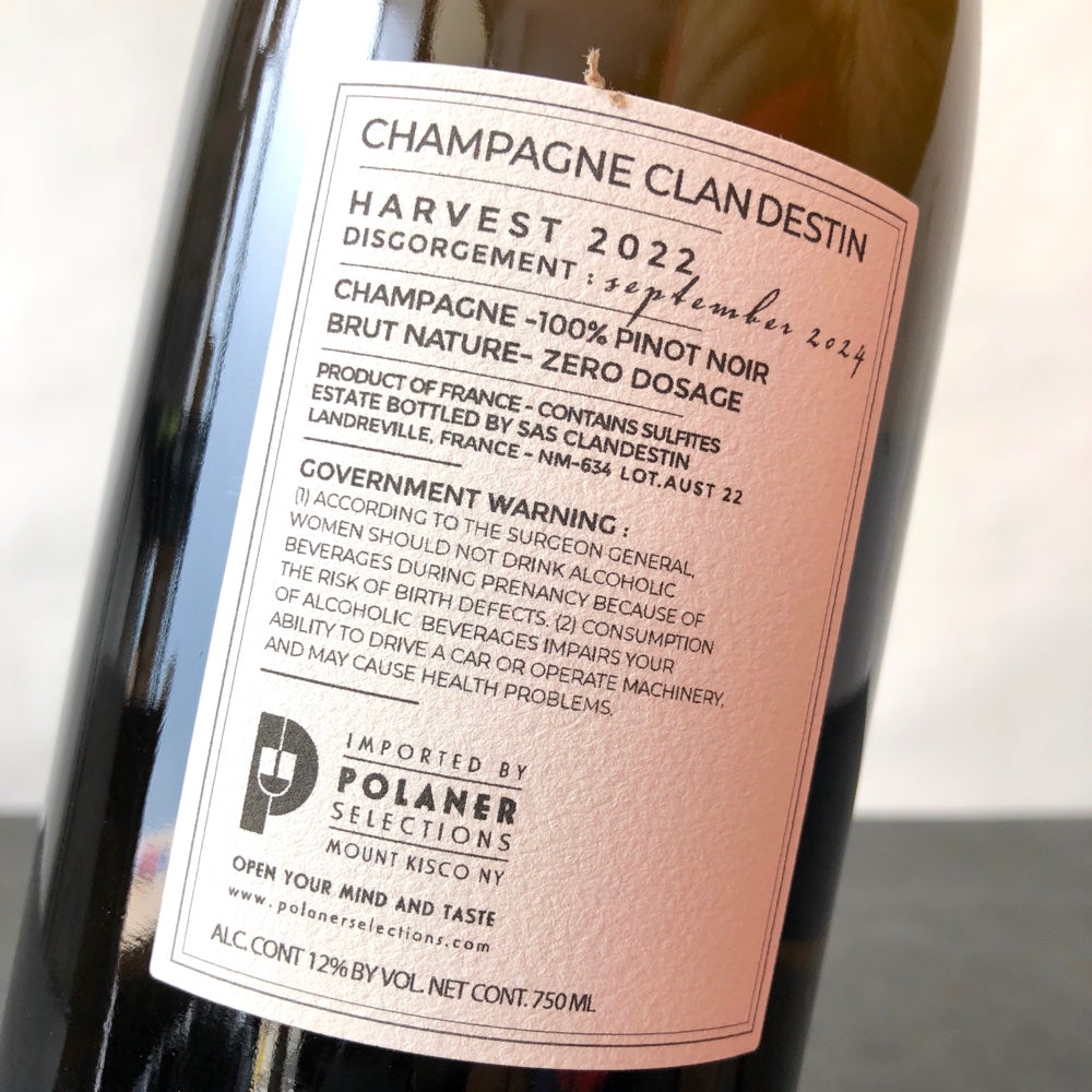 NV Clandestin Austral Blanc De Noir Brut Nature, Champagne, France (2022)