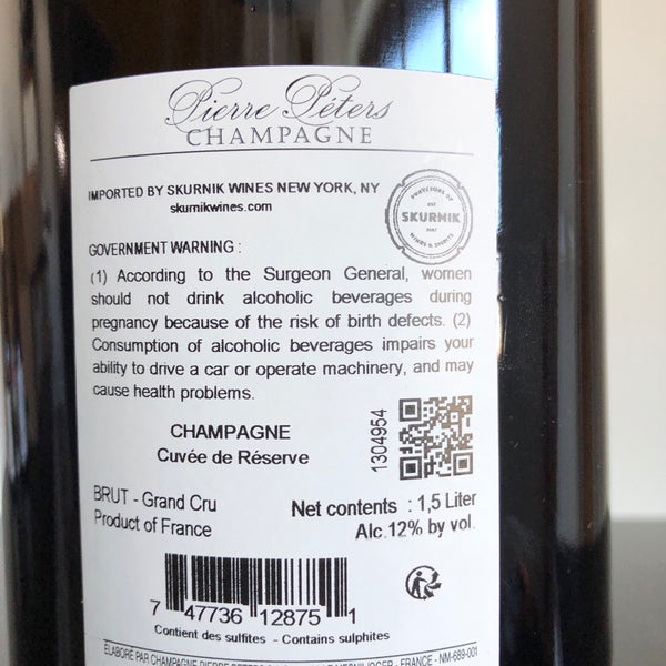 NV Pierre Peters 'Cuvee De Reserve' Blanc De Blancs Grand Cru Brut 1.5L Magnum, Champagne, France Base 2020