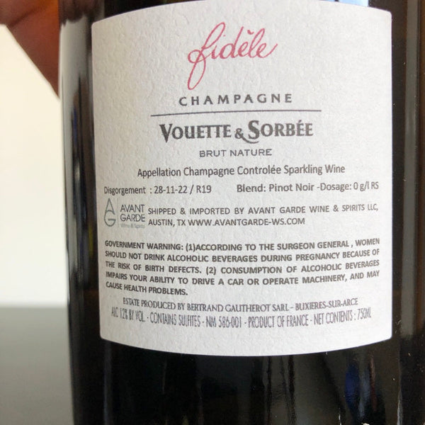 NV Vouette Et Sorbee, Fidele Brut Nature (R20), Champagne, France