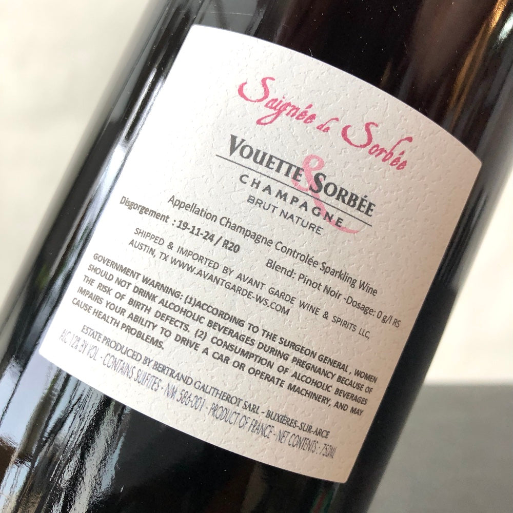 NV Vouette Et Sorbee, Saignee de Sorbee Brut Nature (R20), Champagne, France