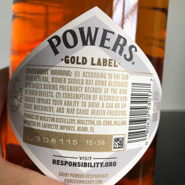 Powers Gold Label Hand Crafted Triple Distilled Irish Whiskey, County Cork, Ireland 750ML