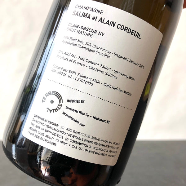 Salima et Alain Cordeuil 'Clair Obscur' Brut Nature, Champagne, France (2020)