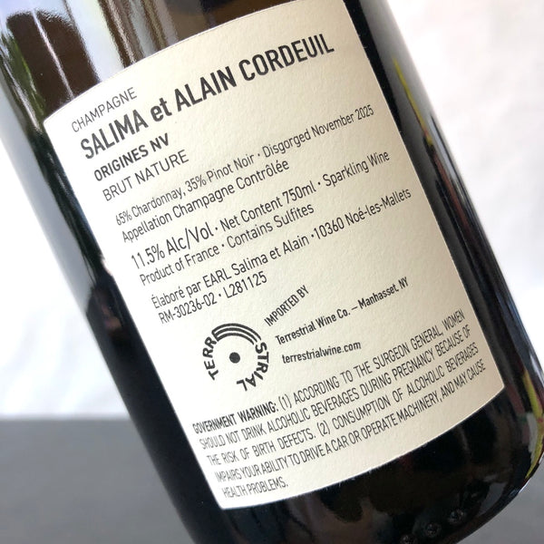 Salima et Alain Cordeuil 'Origines' Brut Nature Champagne, France (2021)