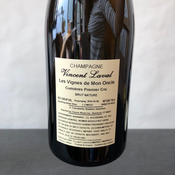 Vincent Laval (Georges Laval) Cumieres Premier “Vignes de Mon Oncle” Cru Brut Nature, Champagne, France (2022)