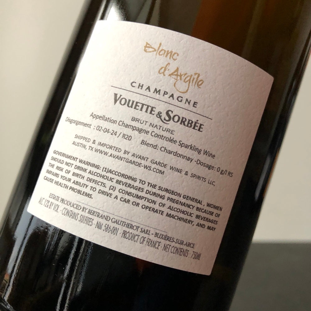 Vouette et Sorbee Cuvee Blanc d'Argile Blanc de Blancs Extra Brut (R20), Champagne, France