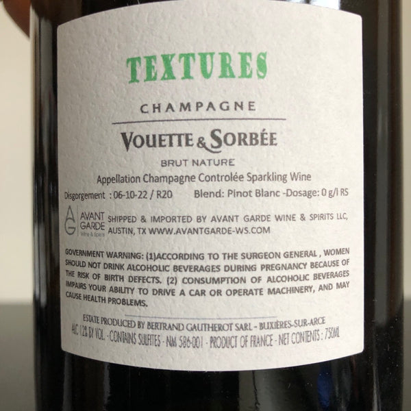 Vouette et Sorbee 'Textures' Brut Nature, Champagne, France (R19)