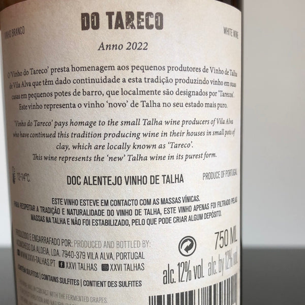 2022 XXVI Talhas 'Branco do Tareco' Vinho de Talha Branco Alentejo, Portugal