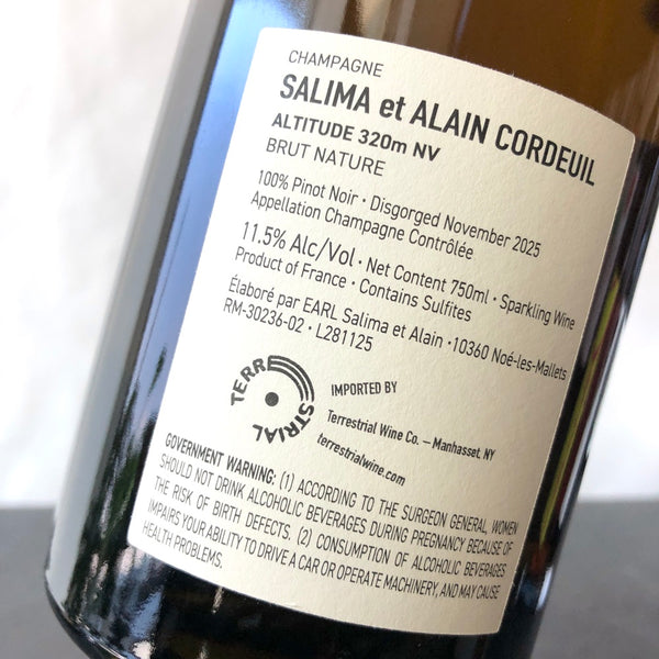 Salima et Alain Cordeuil 'Altitude 320' Brut Nature Champagne, France (2021)